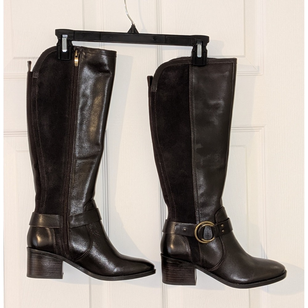 Marc Fisher‎ Riding Boots Knee High Block Heel Brown Leather Size 6.5M NEW
